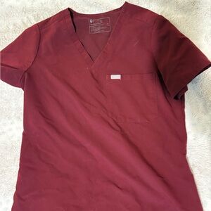 Figs Maroon V-Neck Short Sleeve Tee